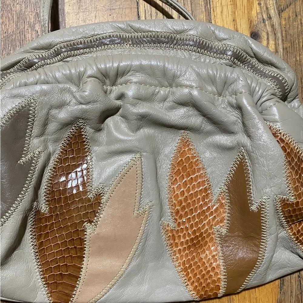 7 Seven Handbags By Dimitri Leaf Clutch Vintage Purse Mobwife Party 80s Neutral